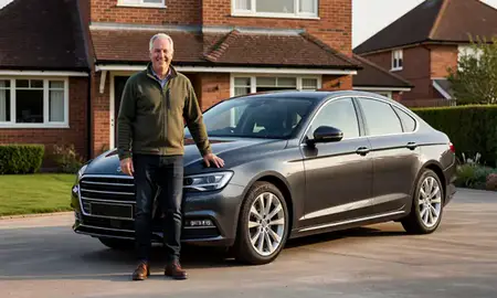 Customer with their delivered car in Crawley, West Sussex, United Kingdom