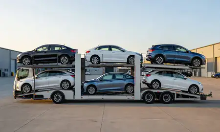 Car transporter parked in an industrial area of Crawley, West Sussex, United Kingdom