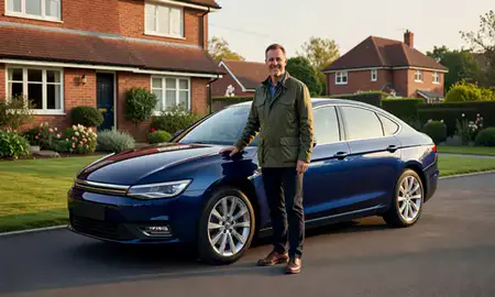 Customer with their delivered car in Haywards Heath, West Sussex, United Kingdom