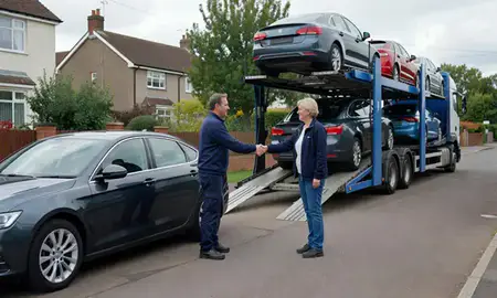 Vehicle owner beside their delivered car in Horsham, West Sussex, United Kingdom