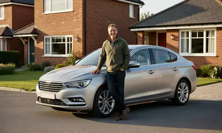 Customer with their delivered car in Worthing, West Sussex, United Kingdom