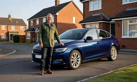 Customer with their delivered car in Castleford, West Yorkshire, United Kingdom