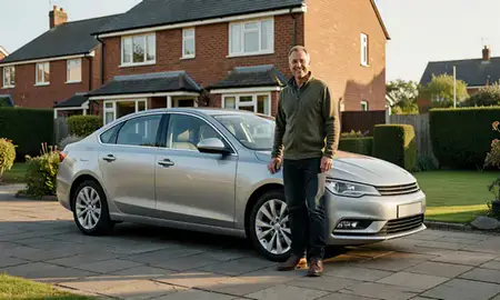 Customer with their delivered car in Dewsbury, West Yorkshire, United Kingdom