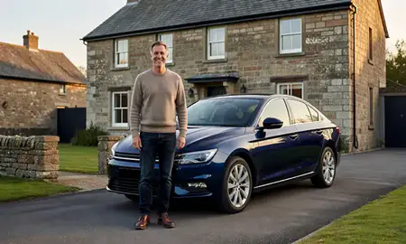 Customer with their delivered car in Halifax, West Yorkshire, United Kingdom