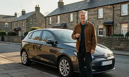 Car delivered to a driveway in Halifax, West Yorkshire, United Kingdom