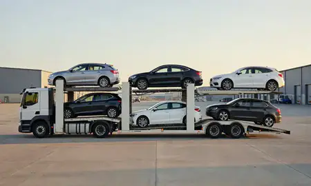 Car transporter parked in an industrial area of Halifax, West Yorkshire, United Kingdom
