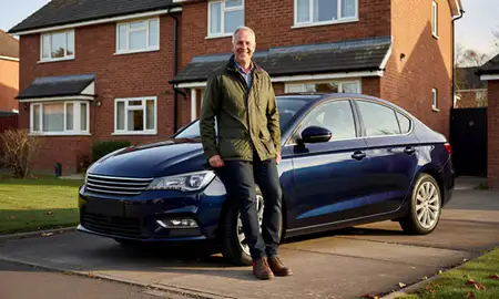 Customer with their delivered car in Huddersfield, West Yorkshire, United Kingdom