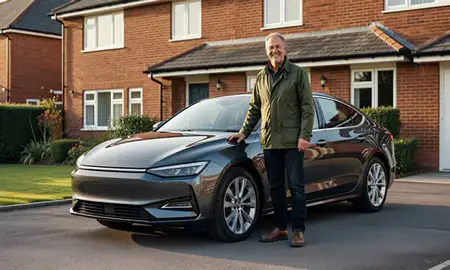 Customer with their delivered car in Leeds, West Yorkshire, United Kingdom