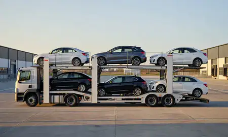 Car transporter parked in an industrial area of Leeds, West Yorkshire, United Kingdom