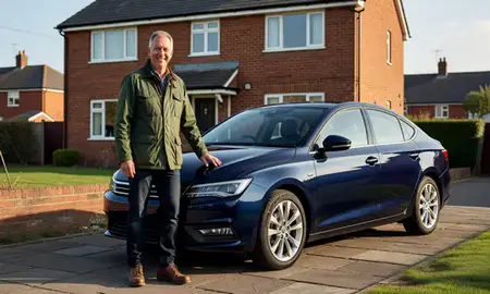 Customer with their delivered car in Wakefield, West Yorkshire, United Kingdom