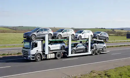 Multi-level car carrier on the motorway to Wiltshire, United Kingdom
