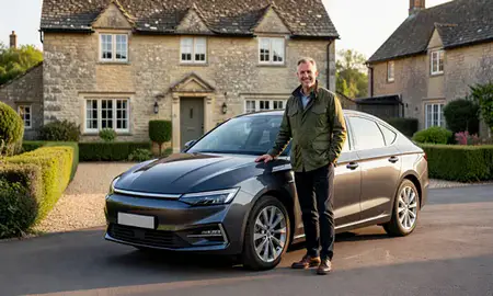 Customer with their delivered car in Wiltshire, United Kingdom