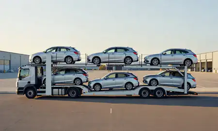 Car transporter parked in an industrial area of Wiltshire, United Kingdom
