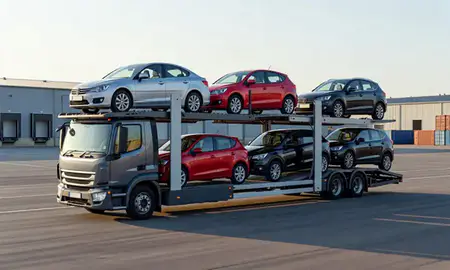Car transporter loaded with vehicles in Wiltshire, United Kingdom