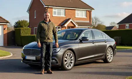 Customer with their delivered car in Chippenham, Wiltshire, United Kingdom