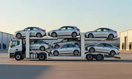 Car transporter parked in an industrial area of Chippenham, Wiltshire, United Kingdom
