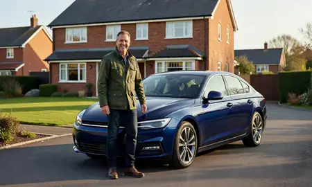 Customer with their delivered car in Salisbury, Wiltshire, United Kingdom
