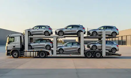 Car transporter parked in an industrial area of Salisbury, Wiltshire, United Kingdom