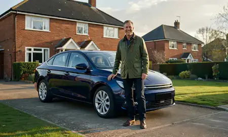 Customer with their delivered car in Swindon, Wiltshire, United Kingdom