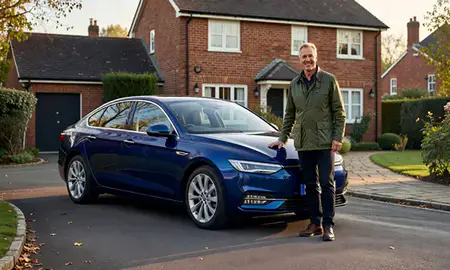Customer with their delivered car in Trowbridge, Wiltshire, United Kingdom