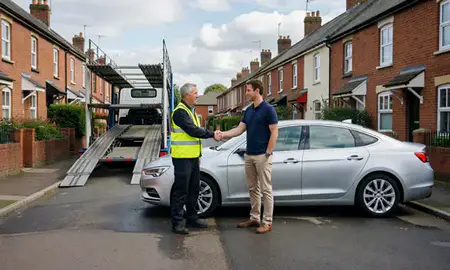 Vehicle owner beside their delivered car in Trowbridge, Wiltshire, United Kingdom
