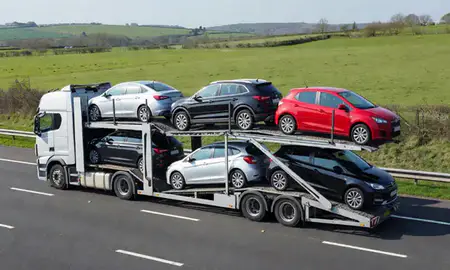 Multi-level car carrier on the motorway to Worcestershire, United Kingdom