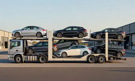 Car transporter parked in an industrial area of Worcestershire, United Kingdom