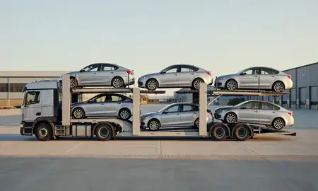 Car transporter parked in an industrial area of Kidderminster, Worcestershire, United Kingdom