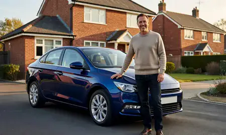 Customer with their delivered car in Redditch, Worcestershire, United Kingdom