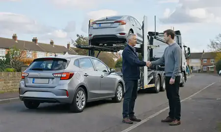 Vehicle owner beside their delivered car in Worcester, Worcestershire, United Kingdom