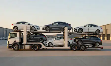 Car transporter parked in an industrial area of Worcester, Worcestershire, United Kingdom