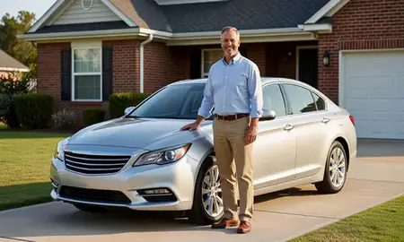 Customer with their delivered car in Anniston, Alabama, United States