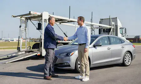 Vehicle owner beside their delivered car in Auburn, Alabama, United States