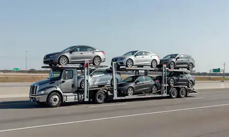 Multi-level car carrier on the highway to Bessemer, Alabama, United States