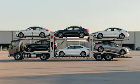 Car transporter parked in an industrial area of Bessemer, Alabama, United States