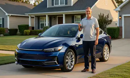 Car delivered to a driveway in Birmingham, Alabama, United States