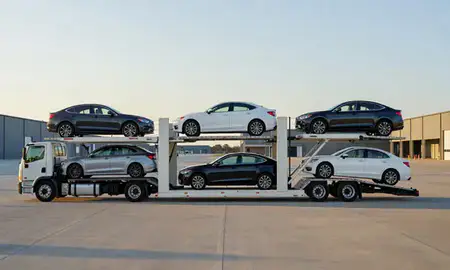 Car transporter parked in an industrial area of Birmingham, Alabama, United States
