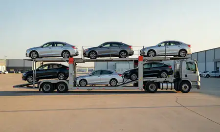 Car transporter parked in an industrial area of Decatur, Alabama, United States