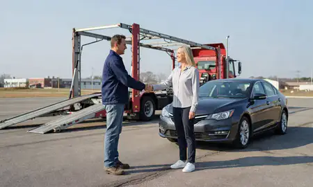 Vehicle owner beside their delivered car in Florence, Alabama, United States