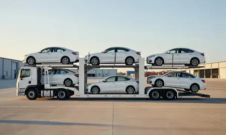 Car transporter parked in an industrial area of Homewood, Alabama, United States