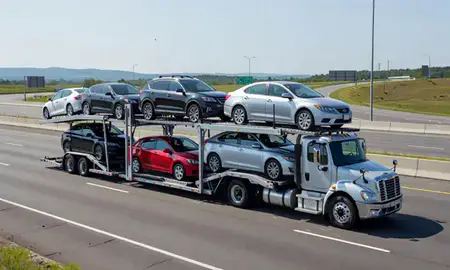 Multi-level car carrier on the highway to Hoover, Alabama, United States