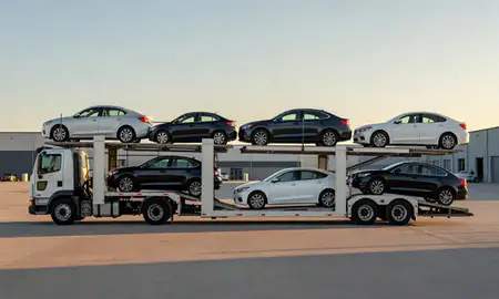 Car transporter parked in an industrial area of Hoover, Alabama, United States