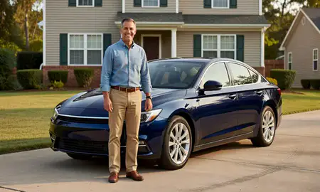 Customer with their delivered car in Huntsville, Alabama, United States