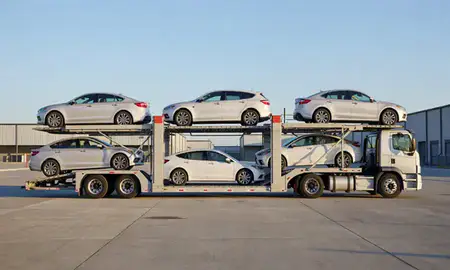 Car transporter parked in an industrial area of Huntsville, Alabama, United States