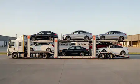 Car transporter parked in an industrial area of Madison, Alabama, United States