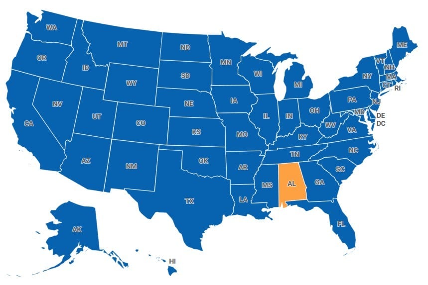 Map of Alabama, USA