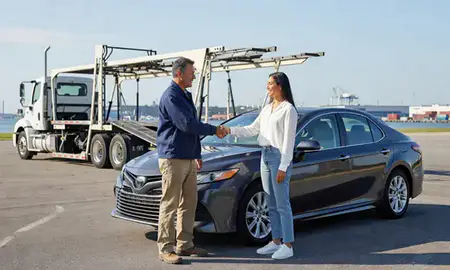 Vehicle owner beside their delivered car in Mobile, Alabama, United States