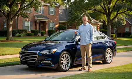 Car delivered to a driveway in Mountain Brook, Alabama, United States