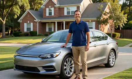 Customer with their delivered car in Pelham, Alabama, United States