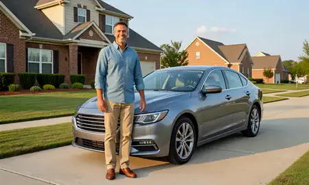 Customer with their delivered car in Phenix City, Alabama, United States
